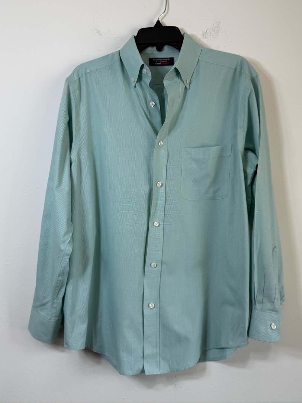 Roundtree & Yorke TravelSmart Sage Green Grid Dress Shirt Medium